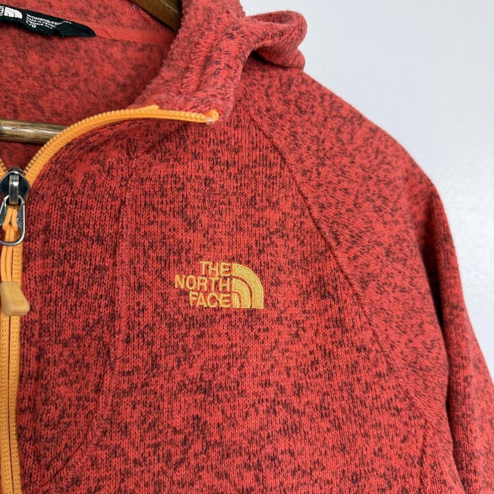 North Face Jacket Large Orange Fleece Hooded 1/4 Zip Pullover Heather Womens